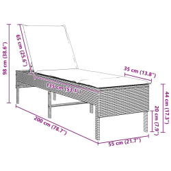 Leżak z poduszką Szary 55x200x44cm Polirattan
