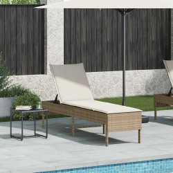 Leżak z poduszką beżowy 55x200x44cm polirattan