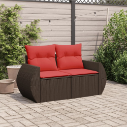 Sofa ogrodowa z poduszkami, 2-osobowa, brązowa, polirattan