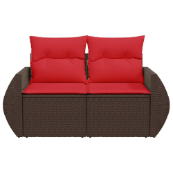 Sofa ogrodowa z poduszkami, 2-osobowa, brązowa, polirattan