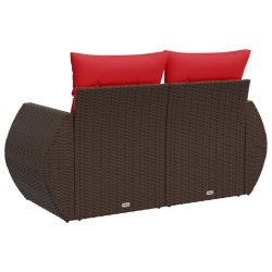 Sofa ogrodowa z poduszkami, 2-osobowa, brązowa, polirattan