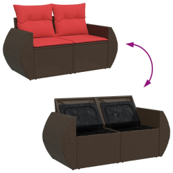 Sofa ogrodowa z poduszkami, 2-osobowa, brązowa, polirattan