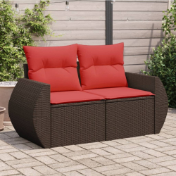 Sofa ogrodowa z poduszkami, 2-osobowa, brązowa, polirattan