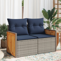 Sofa ogrodowa z poduszkami, 2-osobowa, szara, polirattan