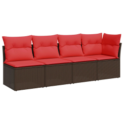 Sofa ogrodowa z poduszkami, 4-osobowa, brązowa, polirattan