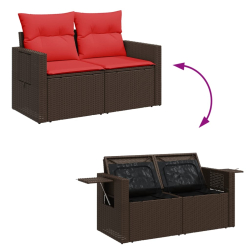 Sofa ogrodowa z poduszkami, 2-osobowa, brązowa, polirattan