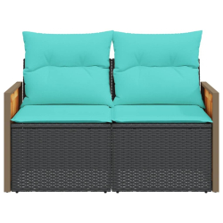 Sofa ogrodowa z poduszkami, 2-osobowa, czarna, polirattan