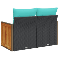 Sofa ogrodowa z poduszkami, 2-osobowa, czarna, polirattan