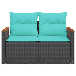 Sofa ogrodowa z poduszkami, 2-osobowa, czarna, polirattan