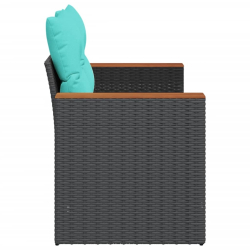 Sofa ogrodowa z poduszkami, 2-osobowa, czarna, polirattan