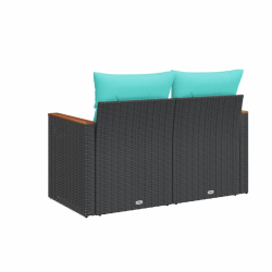 Sofa ogrodowa z poduszkami, 2-osobowa, czarna, polirattan