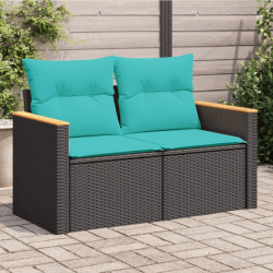 Sofa ogrodowa z poduszkami, 2-osobowa, czarna, polirattan