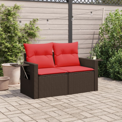 Sofa ogrodowa z poduszkami, 2-osobowa, brązowa, polirattan