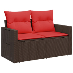 Sofa ogrodowa z poduszkami, 2-osobowa, brązowa, polirattan