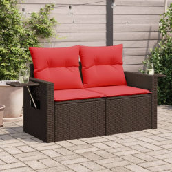 Sofa ogrodowa z poduszkami, 2-osobowa, brązowa, polirattan