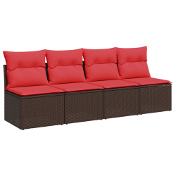 Sofa ogrodowa z poduszkami, 4-osobowa, brązowa, polirattan