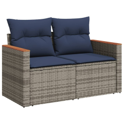 Sofa ogrodowa z poduszkami, 2-osobowa, szara, polirattan