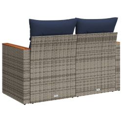 Sofa ogrodowa z poduszkami, 2-osobowa, szara, polirattan