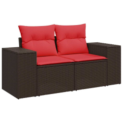 Sofa ogrodowa z poduszkami, 2-osobowa, brązowa, polirattan