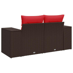 Sofa ogrodowa z poduszkami, 2-osobowa, brązowa, polirattan