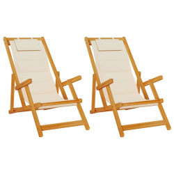 Składane Krzesła Plażowe 2 szt. Kremowe Lite Drewno Akacjowe i Textilene
