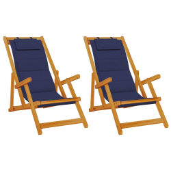 Składane Krzesła Plażowe 2 sztuki Niebieskie z Akacji i Textilene