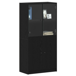 Wysoki Kredens z Drzwiami Czarny Dąb 68x37x142 cm Materiał drewnopochodny