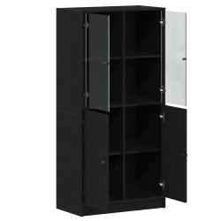 Wysoki Kredens z Drzwiami Czarny Dąb 68x37x142 cm Materiał drewnopochodny