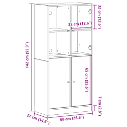 Wysoki Kredens z Drzwiami Czarny Dąb 68x37x142 cm Materiał drewnopochodny