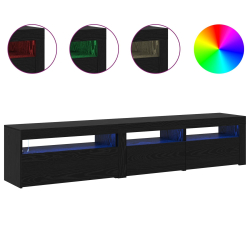 Zestaw 2 szafek z oświetleniem LED Dąb czarny Drewno imitujące, Stojak na telewizor z oświetleniem LED - Dąb czarny - 75x35x40 cm - Wykonany z drewna