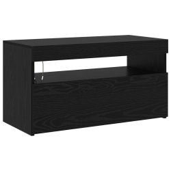Zestaw 2 szafek z oświetleniem LED Dąb czarny Drewno imitujące, Stojak na telewizor z oświetleniem LED - Dąb czarny - 75x35x40 cm - Wykonany z drewna