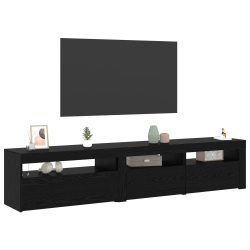 Zestaw 2 szafek z oświetleniem LED Dąb czarny Drewno imitujące, Stojak na telewizor z oświetleniem LED - Dąb czarny - 75x35x40 cm - Wykonany z drewna