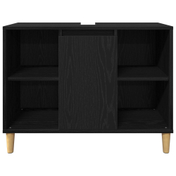 Zestaw 3-częściowy mebli łazienkowych z czarnego dębu z materiału drewnopochodnego, Szafka łazienkowa z czarnego dębu 30x30x190 cm z materiału drewnop