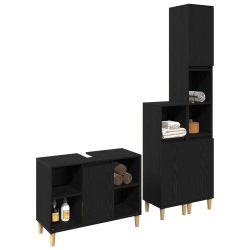 Zestaw 3-częściowy mebli łazienkowych z czarnego dębu z materiału drewnopochodnego, Szafka łazienkowa z czarnego dębu 30x30x190 cm z materiału drewnop