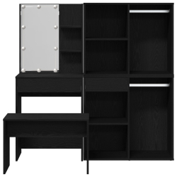Zestaw toaletkowy z oświetleniem LED czarny dąb, materiał drewnopochodny, Toaletka LED w czarnym dębie, 60x40x140 cm, wykonana z materiału drewnopocho