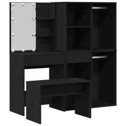 Zestaw toaletkowy z oświetleniem LED czarny dąb, materiał drewnopochodny, Toaletka LED w czarnym dębie, 60x40x140 cm, wykonana z materiału drewnopocho