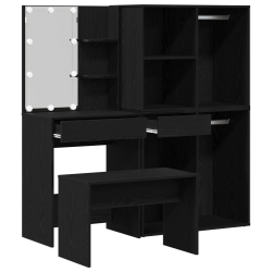 Zestaw toaletkowy z oświetleniem LED czarny dąb, materiał drewnopochodny, Toaletka LED w czarnym dębie, 60x40x140 cm, wykonana z materiału drewnopocho