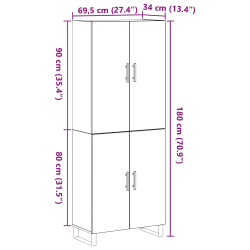 Szafki 2 szt Czarny Dąb 69,5x34x180 cm Drewno Inżynieryjne