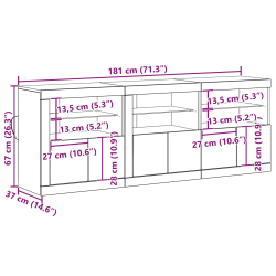 Komoda z lampkami LED Stare drewno 181,5x37x67 cm z drewna inżynieryjnego