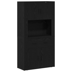 Highboard Czarny Dąb 80x33x150 cm Drewno drewnopochodne
