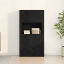Highboard Czarny Dąb 80x33x150 cm Drewno drewnopochodne