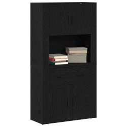 Highboard Czarny Dąb 80x33x150 cm Drewno drewnopochodne