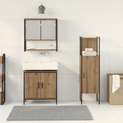 Zestaw mebli łazienkowych 3 częściowe Drewno Dębowe Materiał Drewnopochodny