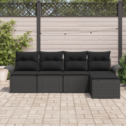 5-częściowy zestaw sof ogrodowych z poduszkami czarny poly rattan