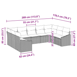 9 Częściowy Zestaw Sof Ogrodowych z Poduszkami Szary Poly Rattan