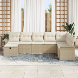 Zestaw 8-częściowy sofa ogrodowa z poduszkami beżowa poli-rattanowa