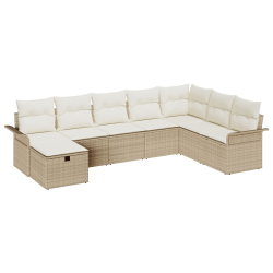 Zestaw 8-częściowy sofa ogrodowa z poduszkami beżowa poli-rattanowa