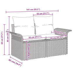 Zestaw 8-częściowy sofa ogrodowa z poduszkami beżowa poli-rattanowa
