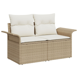 Zestaw 8-częściowy sofa ogrodowa z poduszkami beżowa poli-rattanowa