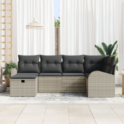 Zestaw 6-elementowy sofa ogrodowa z jasnoszarymi poduszkami z poli rattan